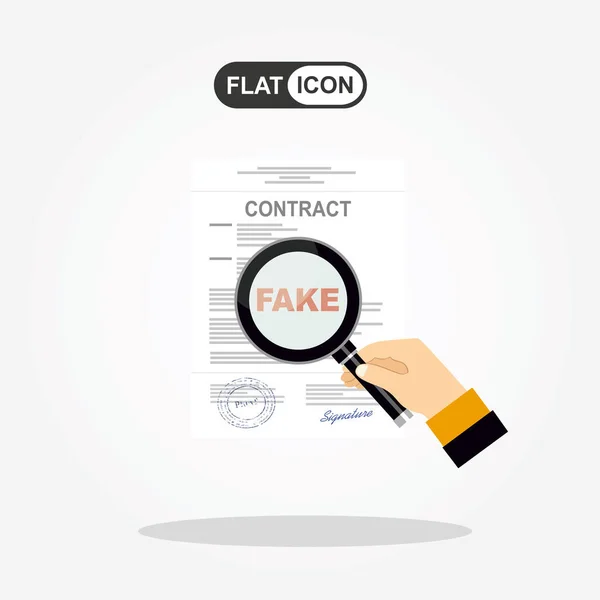 Fake Contract Magnifying Glass Vector Illustration — Stock Vector