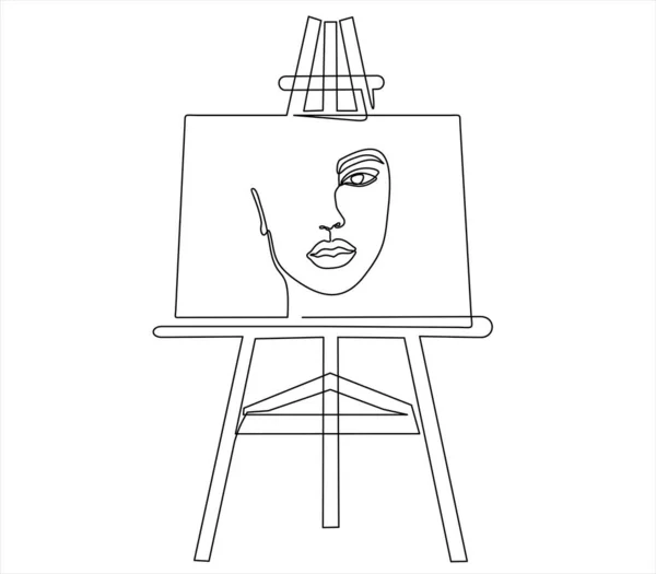 Easel Which Beautiful Woman Drawn Continuous One Line Drawing Simple — 图库矢量图片