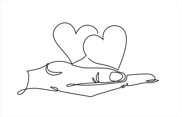One Continuous Line Drawing Hand Holding Hearts Vector Illustration — ストックベクタ