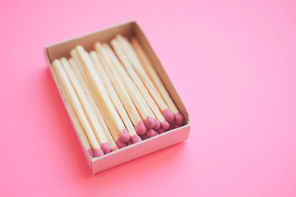 Matches Open Paper Box Pale Pink Table — Stock Photo, Image