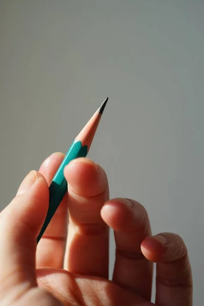 Green Graphite Pencil Female Hand Sunlight — Stock Photo, Image