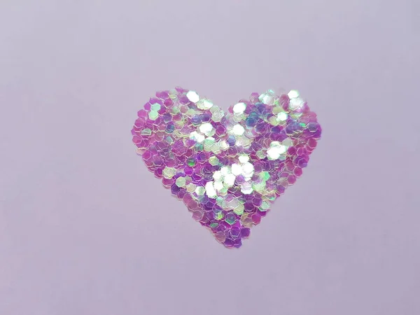 Violet Heart Made Sequins Purple Table — Stock Photo, Image