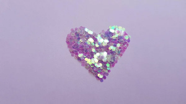 Purple Heart Made Sequins Pale Lilac Table — Stok Foto