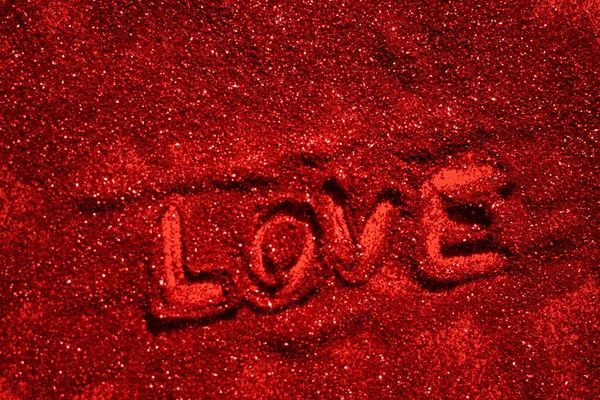 Vermelho Brilhante Brilhos Fundo Com Texto Amor — Fotografia de Stock