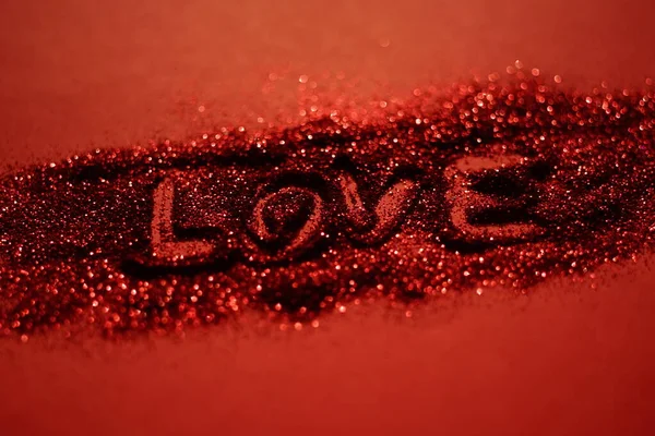 Table Rouge Avec Étincelles Brillantes Texte Amour — Photo