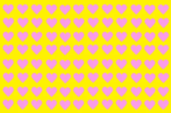 Set Pink Hearts Yellow Background — Stock Photo, Image