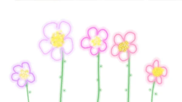 Piccoli Fiori Disegnati Mano Felici Nello Spazio Bianco — Foto Stock