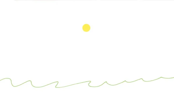 Pequeno Sol Amarelo Com Ondas Verdes Mar Desenho Minimalismo Abstrato — Fotografia de Stock