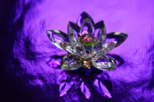 Crystal Lotus Rich Dark Purple Shiny Table Light Reflection Sahasrara — Stock Photo, Image