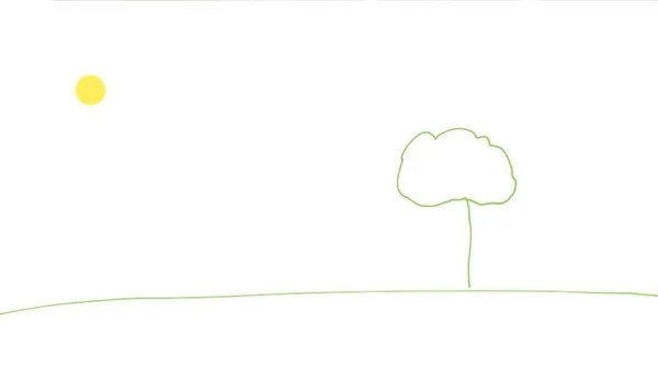 Πεδίο Πράσινο Δέντρο Και Ήλιο Λευκό Απομονωμένο Φόντο Κενό Πανό — Φωτογραφία Αρχείου