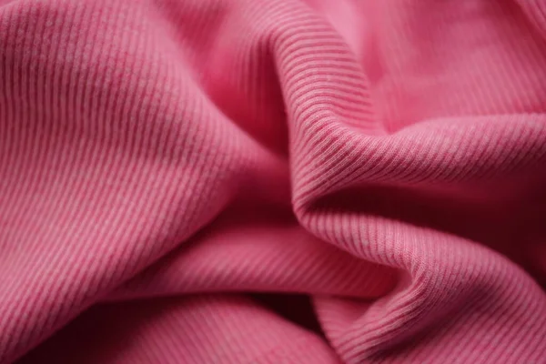 Wrinkled Pink Micro Ribbed Jersey Soft Fabric Wavy Background — Fotografia de Stock
