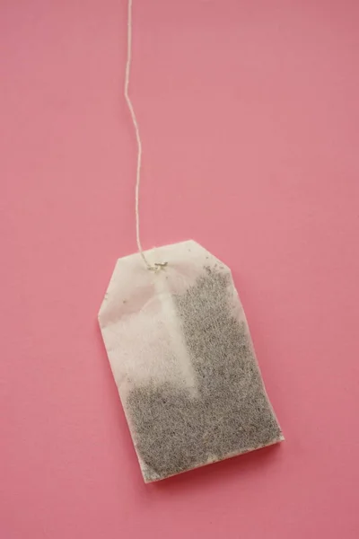 Tea Bag Pale Pink Table Copy Space — Stock Photo, Image