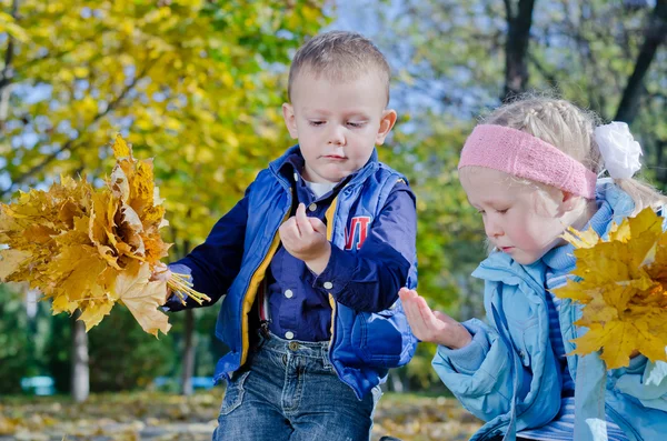 Ragazzo e ragazza in autunno impostazione — Foto Stock