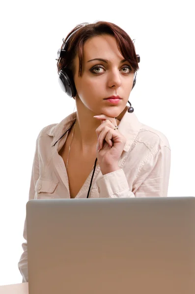 Jovem recepcionista ou operador de call center — Fotografia de Stock