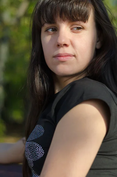 Closeup portrait of a pensive young woman — Stock Photo, Image