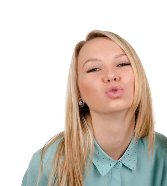 Cheeky blonde pursing her lips for a kiss — Stock Photo, Image