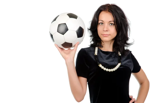 Sexy brunette with a soccer ball — Stock Photo, Image