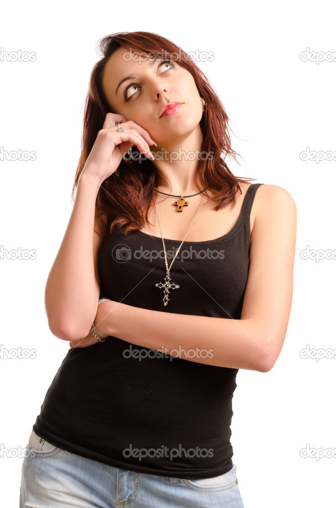 Pensive attractive young woman