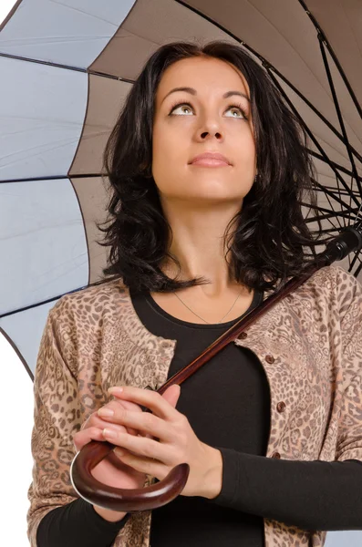 Beautiul brunette sheltering under her umbrella — Stock Photo, Image