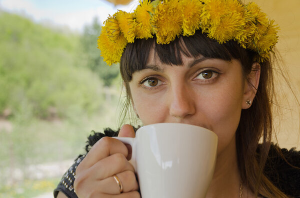 Woman with a dandelion headband