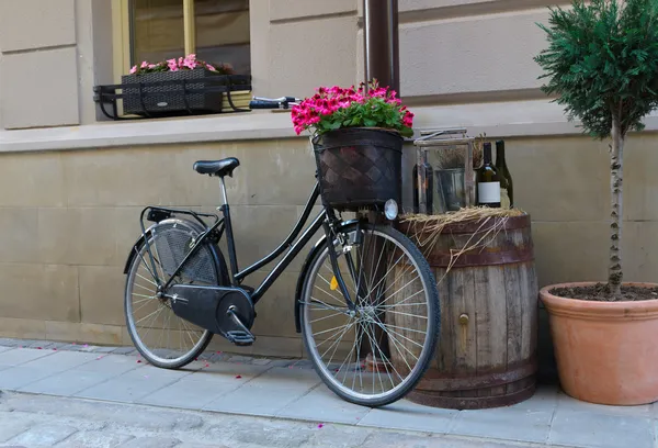 Rocznik rower z kwiatami — Zdjęcie stockowe