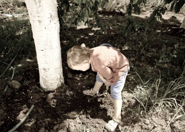 toprak bir şeyler izlerken meraklı çocuk