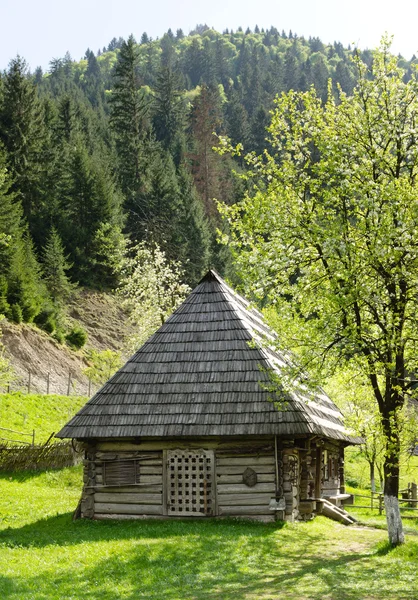 Caratteristica cabina in legno con scandole in legno — Foto Stock