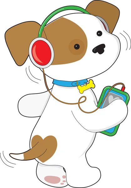 かわいい子犬のヘッドフォン — ストックベクタ