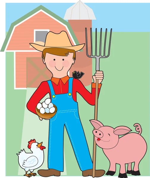 Agricultor y cerdo — Vector de stock