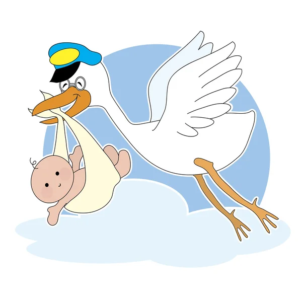 Cigüeña y bebé — Vector de stock