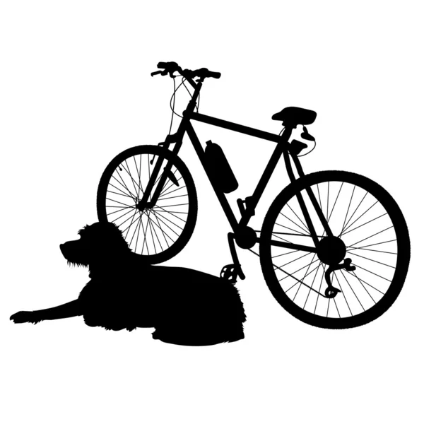 Silhouette pour chien et vélo — Image vectorielle
