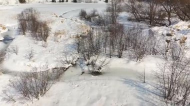 St-Sauveur, Laurentians 'da küçük bir dereden ve yabani otlardan yavaşça geçen bir dronun videosu.