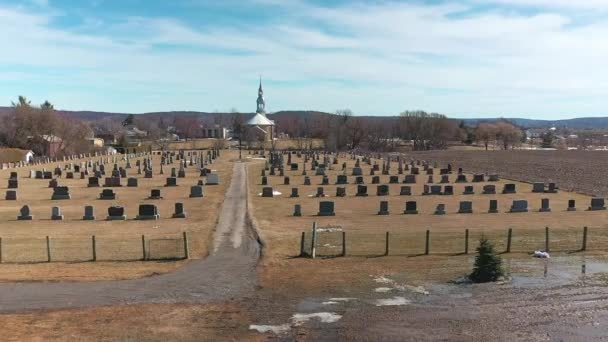 Aerial Video Drone Entering Cimetery Benoit Moving Slowly Church Other — Stock Video