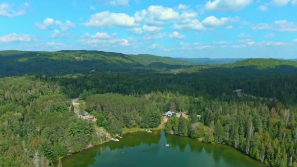 Beautiful Aerial View Lake Laurentians Backing Revealing Laurentians Beauty — стоковое видео