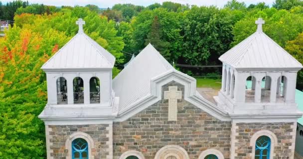 Flying Away Bells Church Sainte Genevieve Batiscan Drone — Video Stock