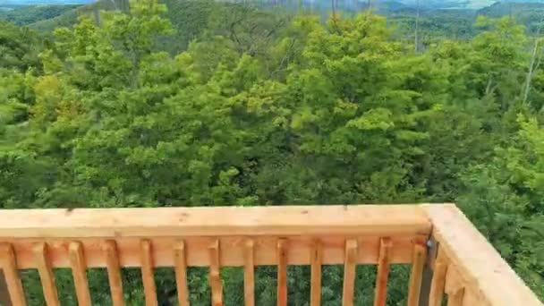 Drone Vista Che Sale Dietro Ringhiere Legno Una Torre Guardia — Video Stock