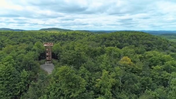 Volando Por Encima Del Bosque Parque Montagnes Noires Alejándose Torre — Vídeos de Stock