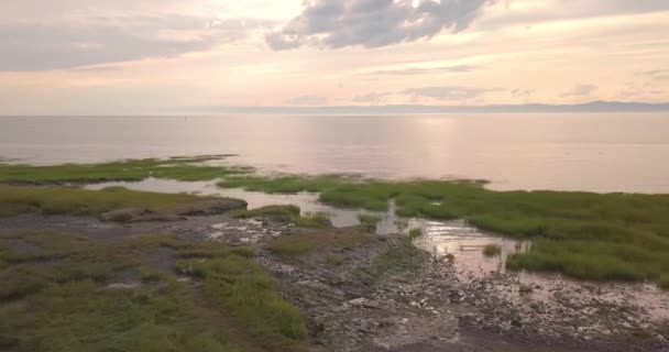 Aerial View Beautiful Sunset Lawrence River Pocatiere Quebec — 비디오