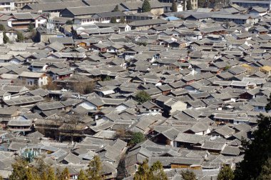 lijiang eski şehirde, yunnan Çin antik çatı
