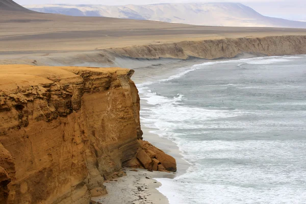 Cliff pobřeží atakamské poušti poblíž paracas v peru — Stock fotografie