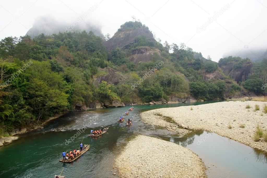 Bamboo rafting in Wuyishan mountains, China