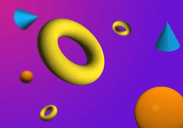 Абстрактный Трехмерный Геометрический Фон Пончик Сфера Конусная Форма Объектов — стоковое фото