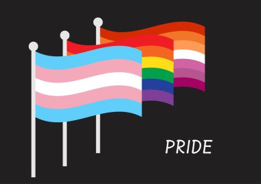 Gurur ayını kutlayan çok renkli bayraklar. LGBTQ, lezbiyen, transseksüel, gey sembolleri. Vektör illüstrasyonu.