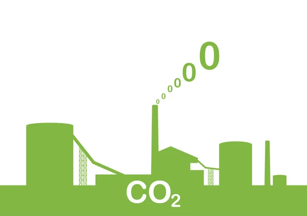 Силует Зеленого Заводу Нульовим Забрудненням Атмосфери Викидів Вуглецю Co2 Нейтральний — стоковий вектор