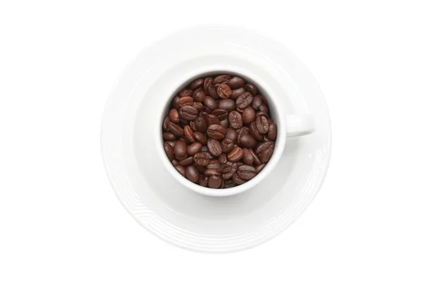 Cup of coffee with coffee bean inside from top view — Stock Photo, Image