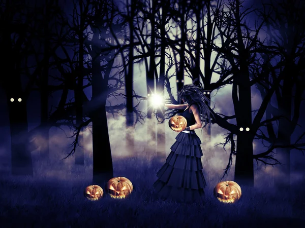 Bruja de Halloween con calabaza — Foto de Stock