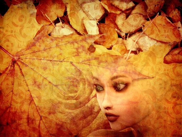 Autumn background and girl — Stock Photo, Image