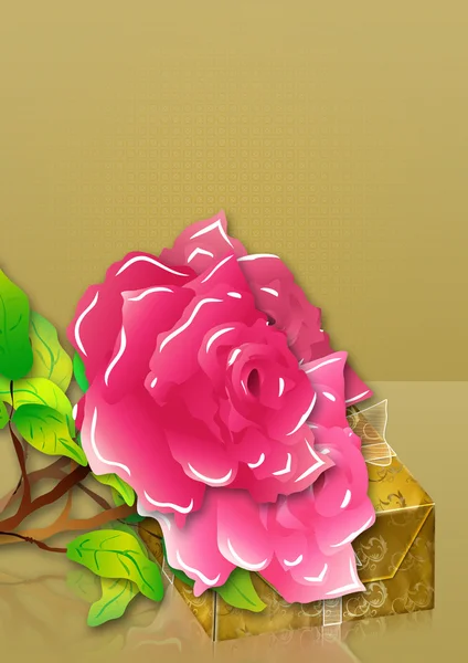 Pink roses and gift box — Stock Photo, Image
