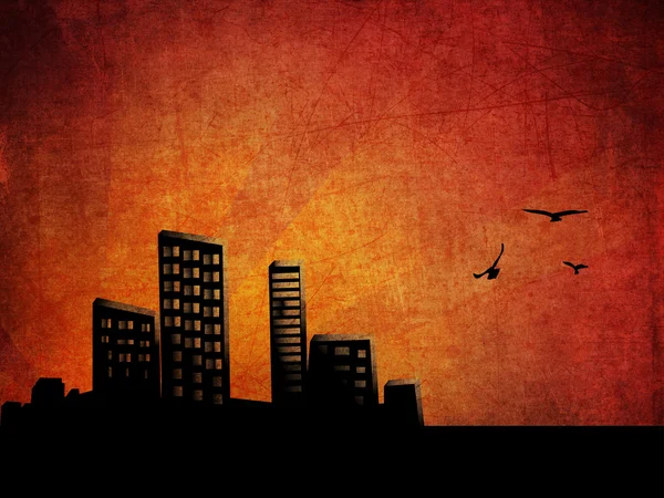 Gün batımı şehir grunge arka plan — Stok fotoğraf
