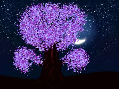 fantezi gece ağaç mor renk